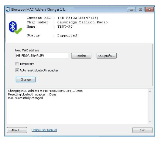 Bluetooth MAC Address Changer v1.14.0.203b