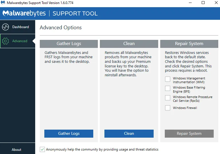 Malwarebytes Support Tool